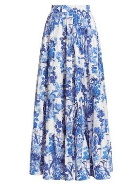 Cara Cara - Nathali Floral Tiered Maxi Skirt Blue Floral Boho - Large